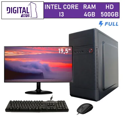 Computador completo I3 4GB HD 500GB monitor LED 19.5 digital info