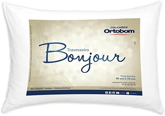 Travesseiro Ortobom Bonjour em Fibra Siliconizada 50 x 70 cm - Branco | R$19