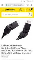 Cabo HDMI Mobimax Mmhdmi-30 Preto | R$2