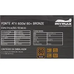 Fonte ATX 600W 80+ Bronze PFC Ativo 24 Pinos 4 SAT R$ 298