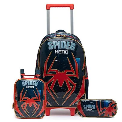 [ PRIME ] Kit Mochila de Rodinha + Lancheira + Estojo Spector Escolar Aranha Infantil