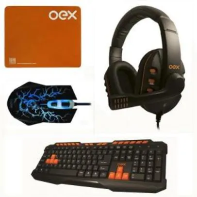 Kit Gamer Oex Action - Teclado Tc200 + Mouse Ms-300 + Fone Headset Hs200 + Mousepad por R$ 170.
