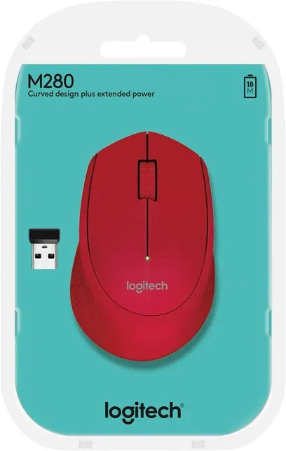 Product photo Logitech Mouse Sem Fio M280 - Vermelho