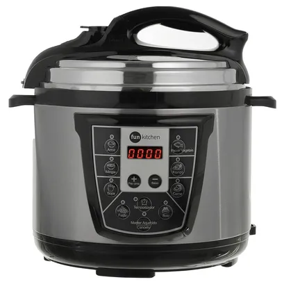 [AME SC R$110] Panela de Pressão Elétrica Prata 4L Fun Kitchen