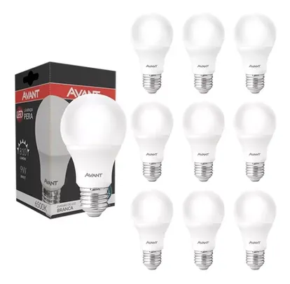 ( R$ 2,39 cada ) Kit 10 Lâmpada 9w Pera Bulbo Led E27 Bivolt Branco Frio Led Avant 