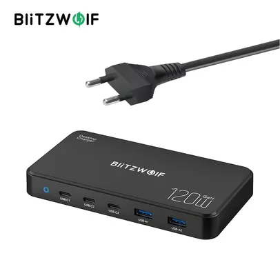 Carregador PD USB, Blitzwolf, 120W, 5 portas