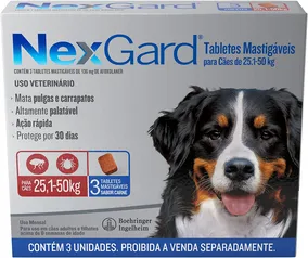 NexGard Antipulgas e Carrapatos para Cães de 25,1 a 50kg, 3 tabletes