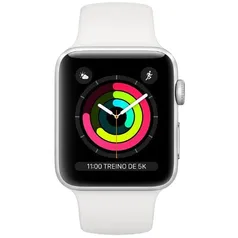 Apple Watch Series 3, 38 mm, Alumínio Prata, Pulseira Esportiva Branca e Fecho Clássico | R$1499