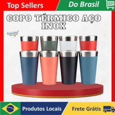 (doBrasil/ App / moedas R$13) Copo Térmico Aço Inox Com Tampa Abridor 473mL 