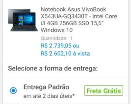 (Ouro+cupom) Notebook Asus X543UA - i3 4GB 256GB SSD 15,6" | R$2602
