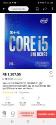 Intel Core i5 10600kf - Novo | R$1212