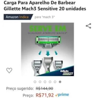 Carga Para Aparelho De Barbear Gillette Mach3 Sensitive 20 unidades
