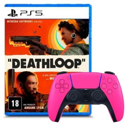 Kit Controle Sem Fio Sony PS5, DualSense, Nova Pink + Jogo Deathloop PS5