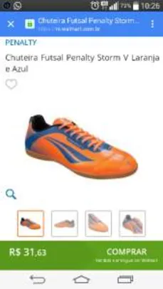 [Walmart] Chuteira Futsal Penalty Storm V Laranja e Azul por R$ 32