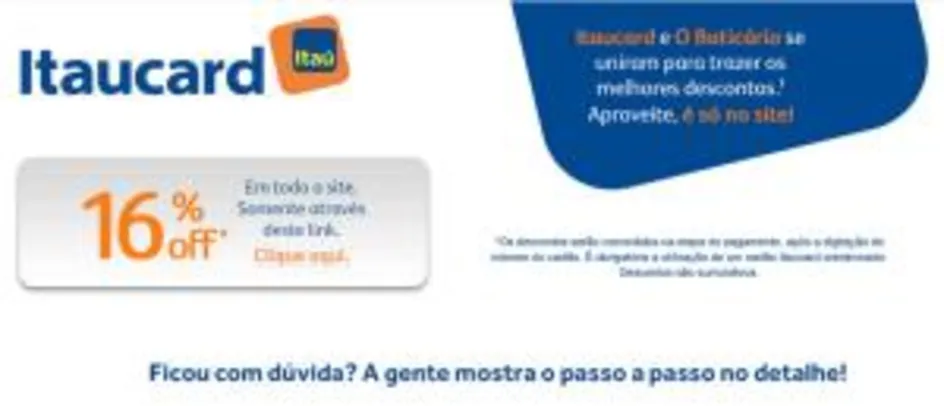 16% no mínimo de desconto usando itaucard