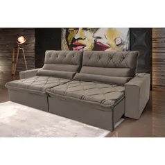 Sofá Retrátil Reclinável França 3,00m Suede Velut Tabaco c/ Molas no Assento - King House