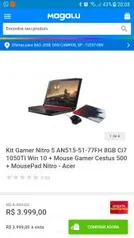 Kit Gamer Nitro 5 AN515-51-77FH 8GB Ci7 1050TI Win 10