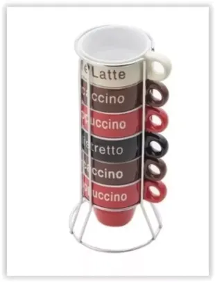 Conjunto de Xícaras para Café com Suporte Rojemac Names Porcelana 70Ml 6 Peças