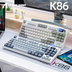 [Taxas Inclusas/Moedas] Teclado Mecânico Sem Fio Attack Shark K86 RGB com Display e anel de Volume