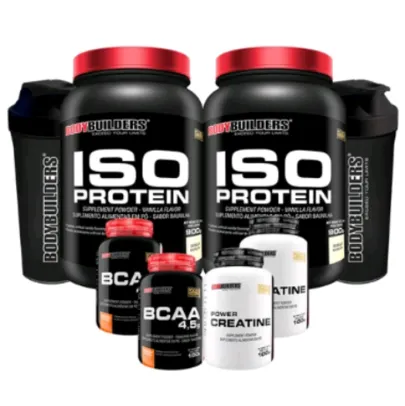 Kit 2x Suplemento de Proteína Isolada Iso Protein 900g + 2x BCAA 4.5 100g + 2x Creatina Pow2500