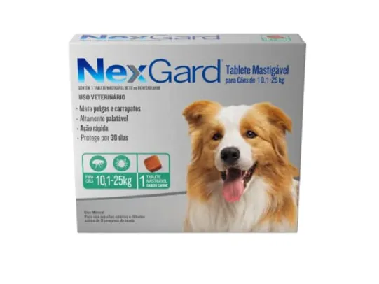 NexGard Antipulgas e Carrapatos para Cães de 10,1 a 25kg, 1 tablete