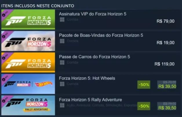 Economize 59% em Pacote de Complementos Supremo do Forza Horizon 5 no Steam
