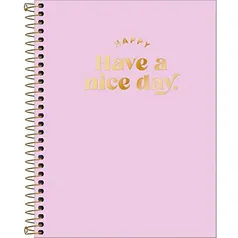 Caderno capa plástica colegial 10x1 160 folhas Happy Rosa pastel Tilibra