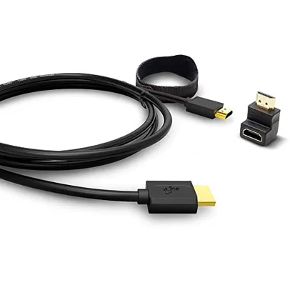 Kit Cabo HDMI 2.0-1.8m, Adaptador 90º, High Speed, Ethernet, 3D Ready, 4K UltraHD, Full HDTV, Tripla Blindagem, Preto - HS18L