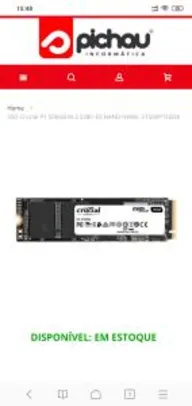 SSD CRUCIAL P1 500GB M.2 2280 3D NAND NVME, CT500P1SSD8 por R$ 349