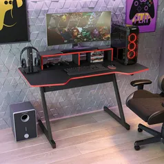 (AME R$359,28) Mesa Computador Gamer Kappesberg Preta e Vermelha 1,36m 