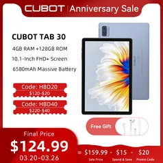 Cubot TAB 30, Tablet Android 11, Octa-core, tablet 10 polegadas FHD + Display, 6580mAh, 4GB+128GB (S