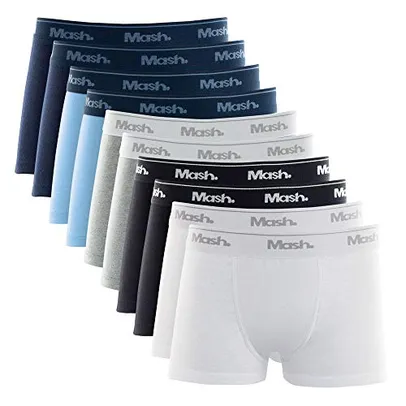 Kit 10 Cuecas Boxer Alg Infantil El, Mash, Menino, Branco/Azul Marinho/Preto/Cinza Mescla/Azul Claro, M