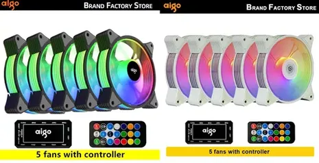 [Taxa Inclusa/Moedas/GOOGLE PAY] - Kit 5 Fans Aigo AR12 ARGB + Controladora 