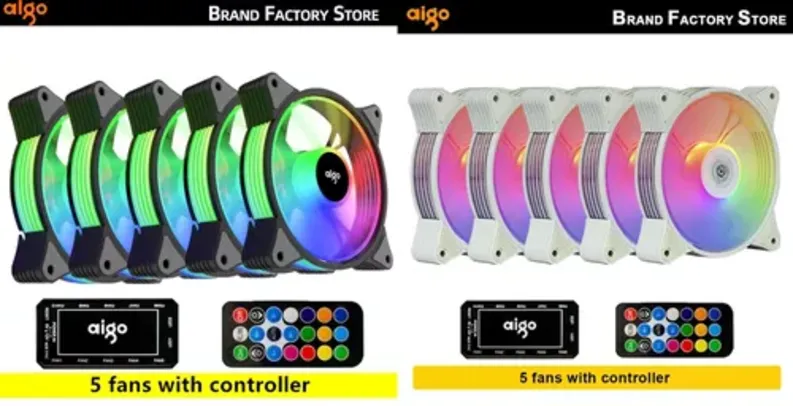 [Taxa Inclusa/Moedas/GOOGLE PAY] - Kit 5 Fans Aigo AR12 ARGB + Controladora 