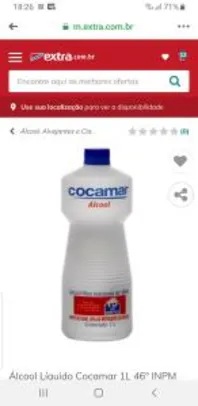 Álcool Líquido Cocamar 1L R$1,99