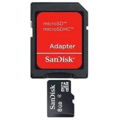 [Extra] Cartão de Memória Sandisk Micro SD Classe 4 + Adaptador - 8GB por R$ 13