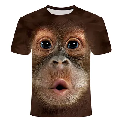 [Taxa Inclusa] Camiseta masculina de manga curta com estampa de macaco 3D, gola redonda