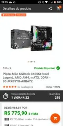 Placa-Mãe ASRock B450M Steel Legend, AMD AM4, mATX, DDR4 | R$776