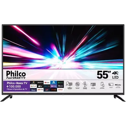 [AME SC R$ 1.775] Smart TV LED 55" 4K Philco PTV55G52R2C Roku TV com Dolby Audio HDR10 e Processador Quad-core