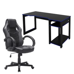 Mesa Computador Tecno Mobili ME4152 Preta/Azul + Cadeira Gamer Trevall