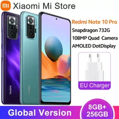 Smartphone xiaomi redmi nota 10 pro telefones celulares 6g /128gb snapdragon 732g octa núcleo 108mp quad câmera 