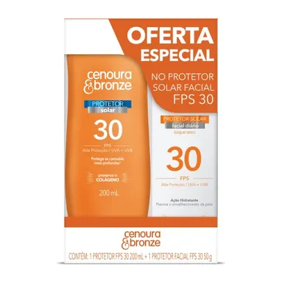 Kit Protetor Solar Cenoura e Bronze Corpo FPS 30 200ml + Facial FPS 30 50g, Cor: Branco