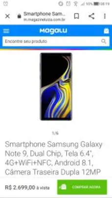 Smartphone Samsung Galaxy Note 9 R$ 2699