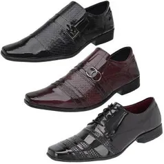 Kit 3 Pares Sapato Social Masculino Verniz Conforto Moderno - Eleganci - R$80