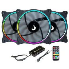 Kit Com 3 Ventoinhas Rise Mode Laser, 120mm, ARGB, Preto - RM-RGB-05-5V