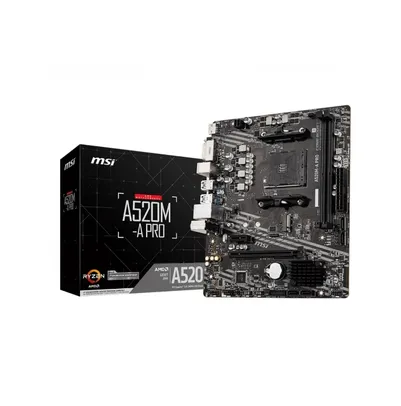 Placa Mãe MSI A520M-A PRO. Chipset A520, AMD AM4, mATX, DDR4, 911-7C96-002