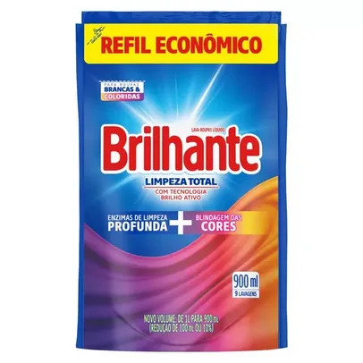 Sabão Líquido Limpeza Total Roupas Brancas e Coloridas Sachê 900ml Brilhante