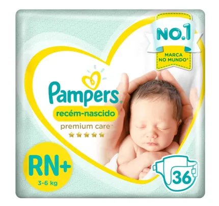 Fraldas Pampers Premium Care Recém Nascido RN+ 36 Unidades | R$30