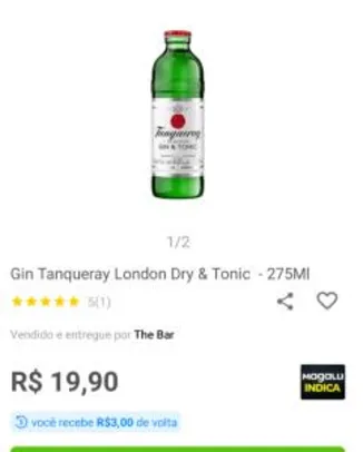 (Magalupay+app) Gin Tanqueray London Dry & Tonic - 275mL | R$17