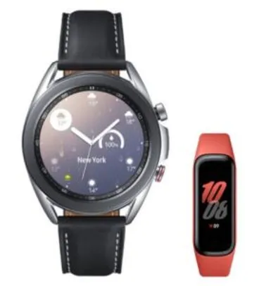 Samsung Galaxy Watch3 45mm LTE Prata + Galaxy Fit2 1,1" AMOLED Vermelho | R$1799